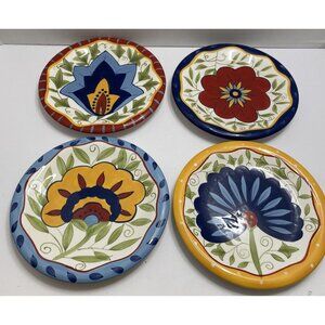 4 Pier 1 Floral 8.25” Salad Luncheon Plates Hand Painted Retired - EUC